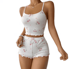 Cherry Print Bow-Front Cami Top & Shorts Pajama Set