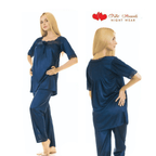 Two Hearts 2-Piece Silk Pajama Set with Front Net Lace