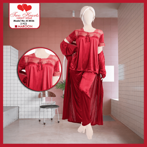 Three-Piece Soft Silk Night Dress Set
