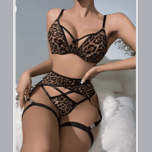 Leopard Garter Lingerie Set | Sexy Animal Print Lace Nightwear for Women