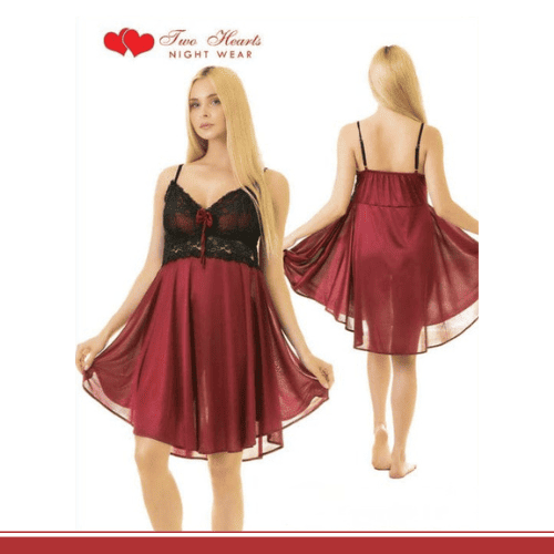 Two Hearts 1-Piece Short Silk Nighty