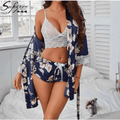 Floral Essential Silk Top With Shorts and Gown Set – Women’s Luxury Night Wear