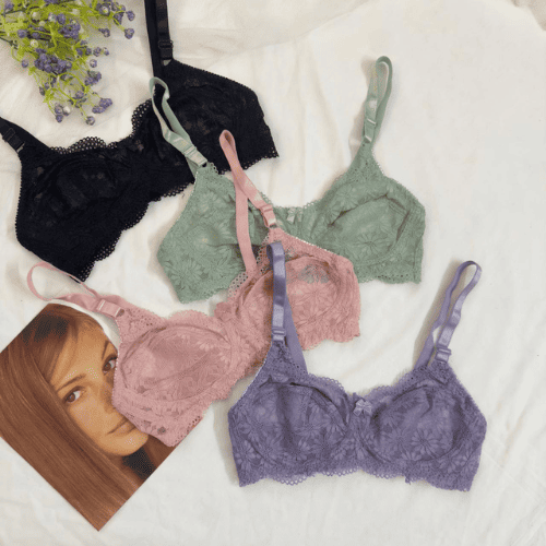 Galaxy Soft Net Wireless Floral Lace Bra