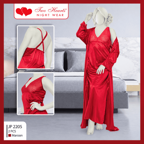 Two Hearts 2-Piece Silk Nighty Set