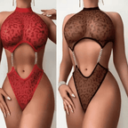 Sheer Leopard Body Suit Lingerie Set | Stylish Animal Print Bodysuit Nightwear for Women