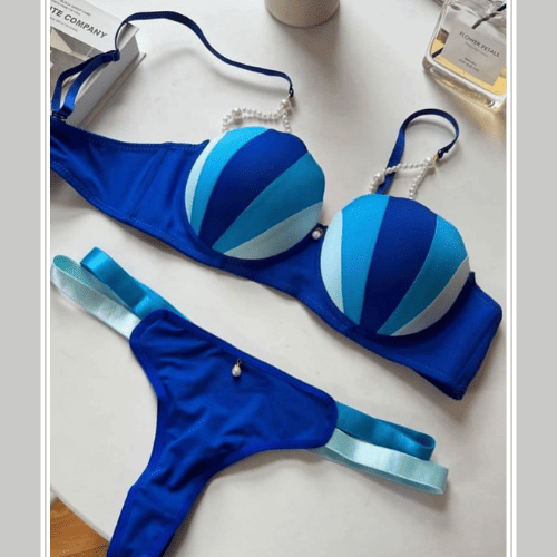 Ice Cream Pearl Beaded Pushup Wired Bra Set | Elegant Embellished Lingerie Set for Women