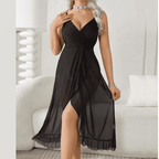 Romantic Flared Long Maxi Lingerie Set | Elegant Sleeveless Mesh Night Dress for Women