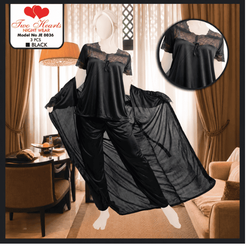 Three-Piece Soft Silk Night Dress Set