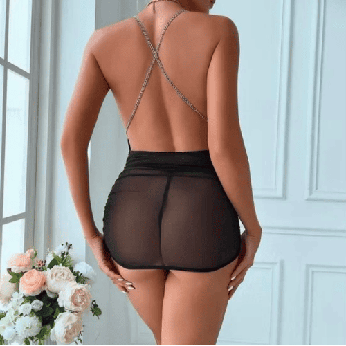 Transparent See Through Backless Lingerie Set | Elegant Lace Sexy Nightwear for Women