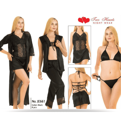 Elegant Silk 5 PC Night Wear With Bikini Set | Luxury Satin Lingerie Set for Women