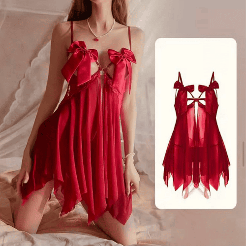 Erotic Bow Type Bust Open Lingerie Set – Women’s Elegant Night Wear