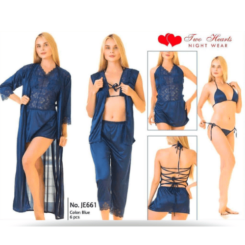 Elegant Silk 5 PC Night Wear With Bikini Set | Luxury Satin Lingerie Set for Women