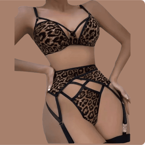 Leopard Garter Lingerie Set | Sexy Animal Print Lace Nightwear for Women