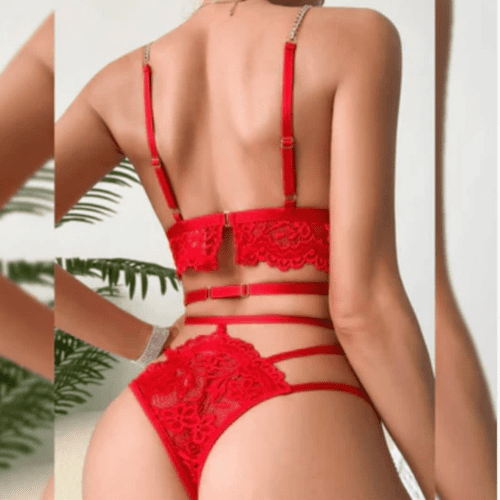Metallic Essential Garter With Chains Lingerie Set – Women’s Stylish Night Wear