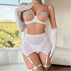 Luxury Rhinestone 5 PC Garter Lingerie With Gloves – Women’s Elegant Night Wear Set