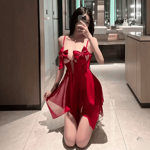 Erotic Bow Type Bust Open Lingerie Set – Women’s Elegant Night Wear