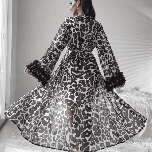 Long Net Gown – Printed Sheer Nightwear Robe
