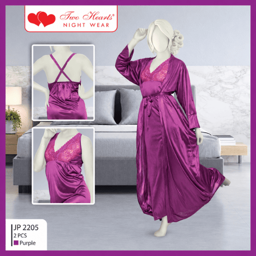 Two Hearts 2-Piece Silk Nighty Set