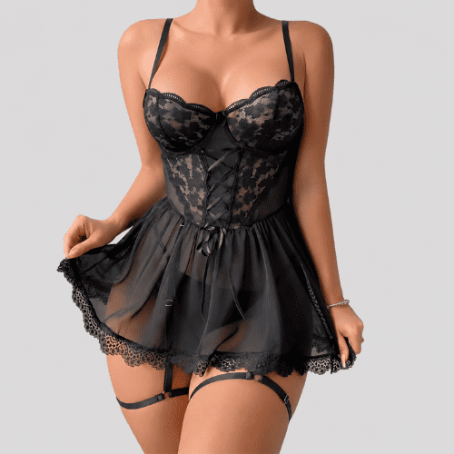 Baby Doll Garter Lingerie Set | Elegant Lace Night Wear for Women