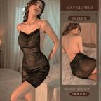 Backless Hanging Neck Rhinestone Strap Lingerie Set | Elegant Night Wear for Women