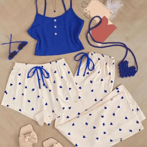 3 PC Heart Style Pajama Set – Women’s Cute Casual Sleepwear Set
