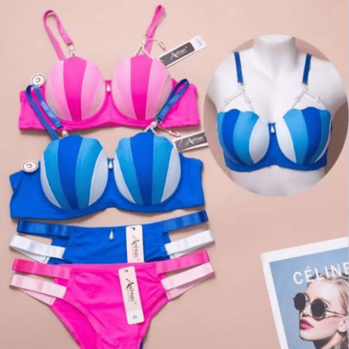 Ice Cream Pearl Beaded Pushup Wired Bra Set | Elegant Embellished Lingerie Set for Women