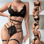 Metallic Essential Garter With Chains Lingerie Set – Women’s Stylish Night Wear