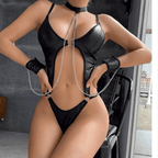 Faux Leather Halter Neck With Hand Cuff Lingerie Set – Women’s Stylish Night Wear