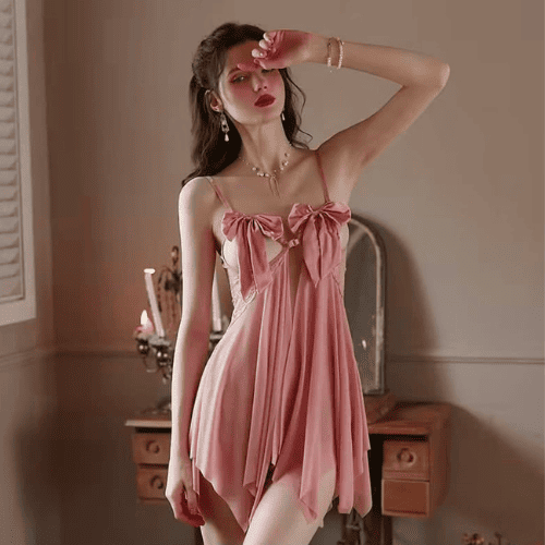 Erotic Bow Type Bust Open Lingerie Set – Women’s Elegant Night Wear