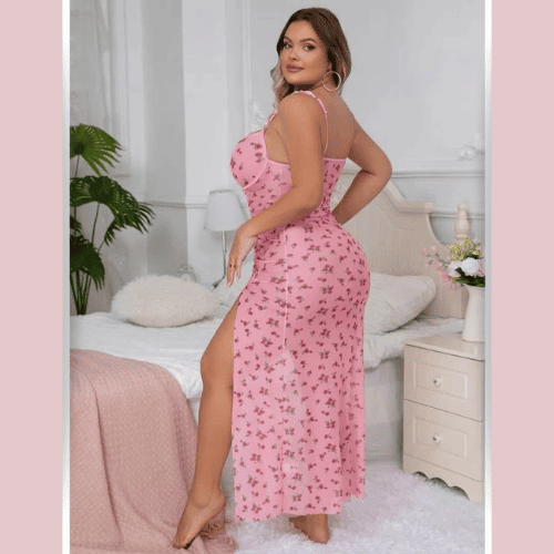 Floral Arabian Style Front Cuts Lingerie Set – Women’s Elegant Night Wear