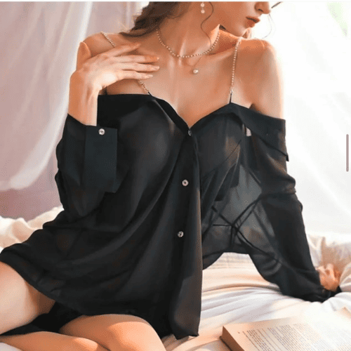 Rhine Stone Strap Pure Desire Camisole Lingerie Set – Women’s Elegant Night Wear