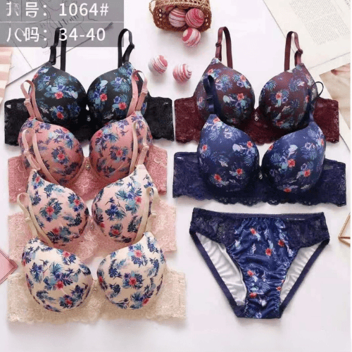 Floral Padded Push-Up Wired Bra Set